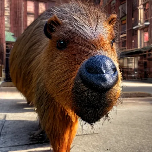 Image similar to a high quality photo of an antropomorphic capybara wearing a suit, 8k, digital art