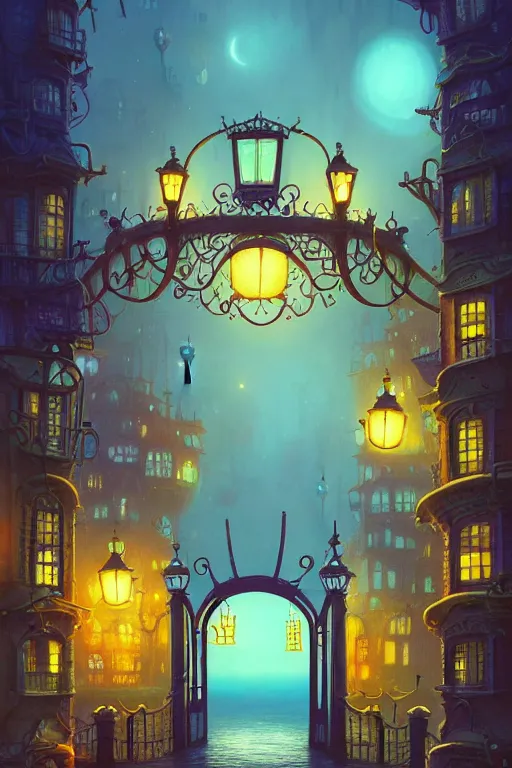 Image similar to a surreal Bioluminescent, very very very cute Sentient City Gates in a happy world by Daniel Merriam, Trending on Artstation, oil on Canvas by Elena Zhurikhina and Goro Fujita and Charlie Bowater, octane render, 4k, 8k, HD