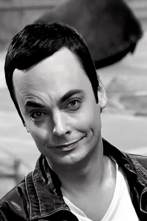 Image similar to sheldon from big bang theory as a greaser