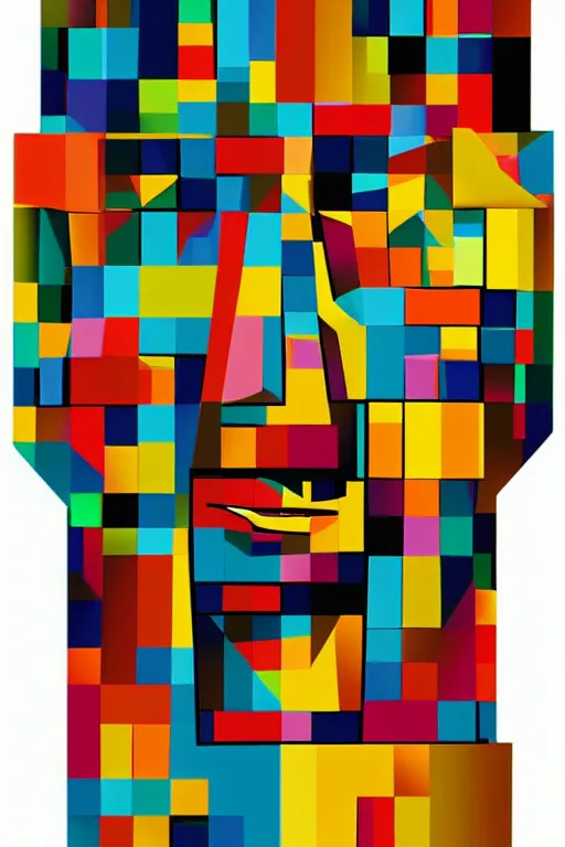 Image similar to cubist moai statue cutout digital illustration cartoon colorful beeple