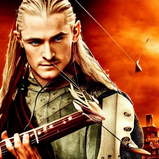 Image similar to legolas playing guitar, movie trailer, 4k