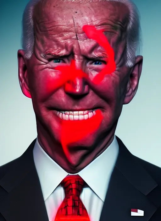 Prompt: hyper realistic ultra realistic omnipotent photo furious red glowing eyes biden, high quality photo, detailed , 8k