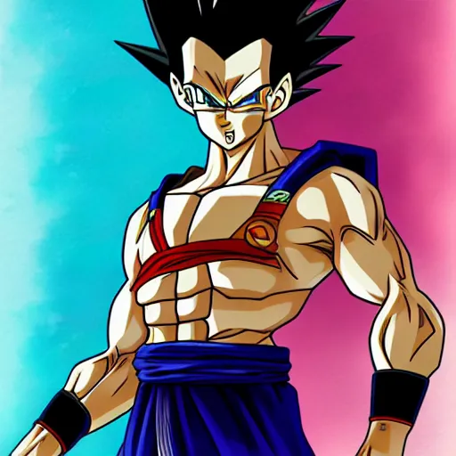 Image similar to fusion of gohan and trunks, digital art, high quality anime artstyle, intricate