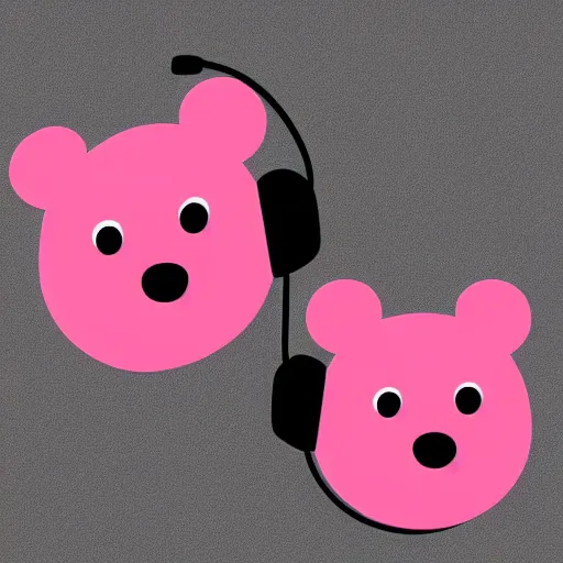 Prompt: a cute pink cuddly bear wearing headphones vector logo