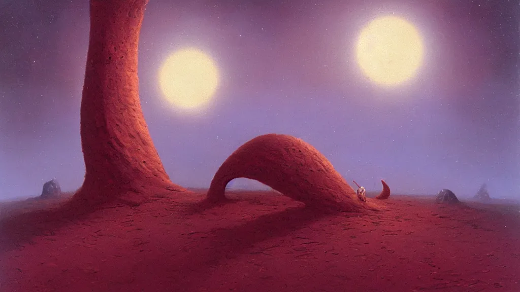 Image similar to mysterious whimsical sculpture of an alien crescent moon by paul lehr and john schoenherr and john harris, cinematic matte painting