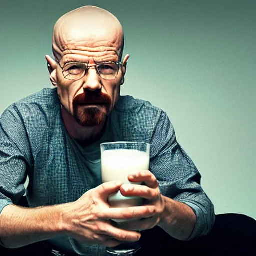 Image similar to walter white drinking milk