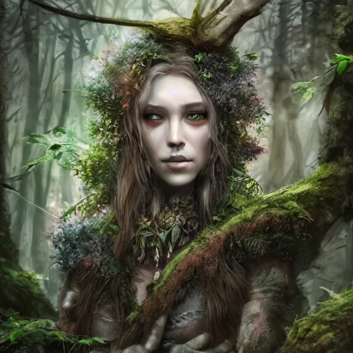 Image similar to high definition charcoal watercolor fantasy character art, hyper realistic, hyperrealism, elemental guardian of life, forest dryad, woody foliage, 8 k dop dof hdr fantasy character art, by aleski briclot and alexander'hollllow'fedosav and laura zalenga