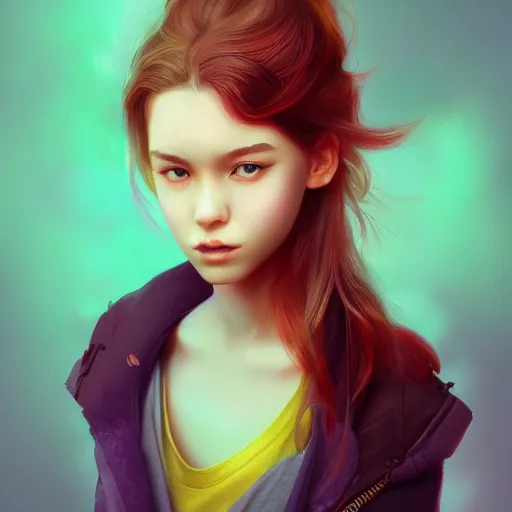 Image similar to portrait of teen girl, art by Ross tran, vivid color palette, digital painting, 3D, octane render, post process in Photoshop, highly detailed