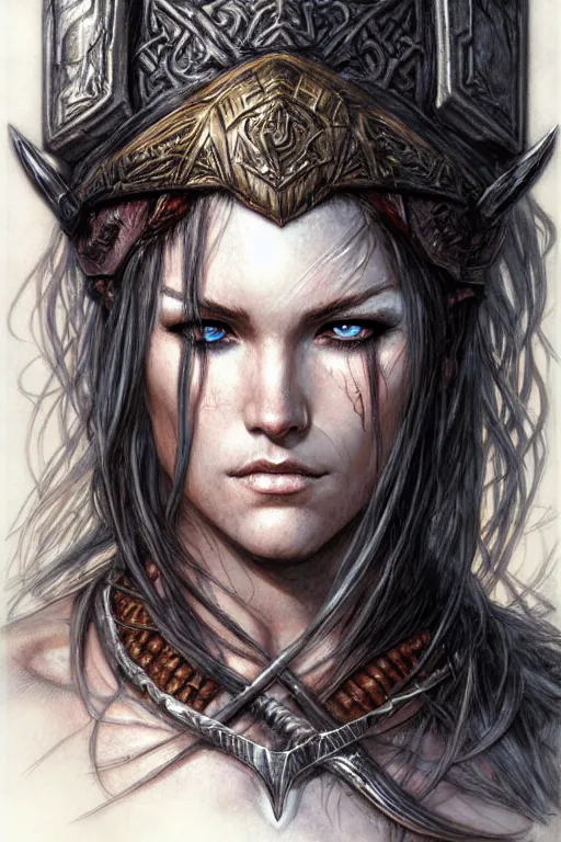 Prompt: head and shoulders portrait of a barbarian, female, high fantasy, dnd, by luis royo, magali villeneuve, donato giancola, wlop, krenz cushart, artgerm