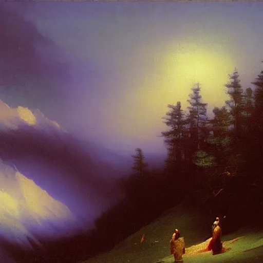 Image similar to aivazovsky's painting. forest landscape. oil on canvas, a masterpiece in the style of aivazovsky.