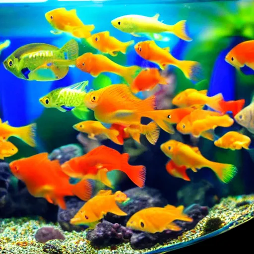 Prompt: aquarium full of colorful guppies