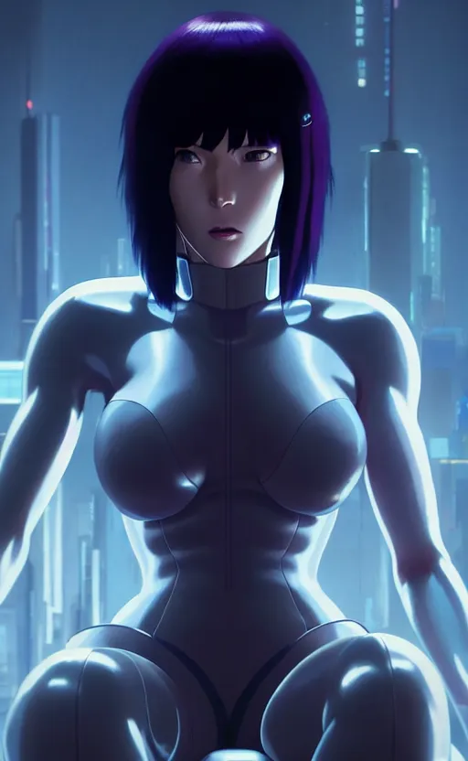 Image similar to a film still portrait of a motoko kusanagi ghost in the shell, finely detailed features : : gits sac twenty forty five netflix : : by ilya kuvshinov, rossdraws, artgerm, sola digital arts, production ig, volumetric lighting, anti aliasing, raytracing : :