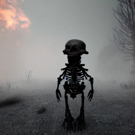 Image similar to a creature made of smoke, bones and darkness that devours anything it touches, creepy, ultrarealistic, 4 k, real engine 5