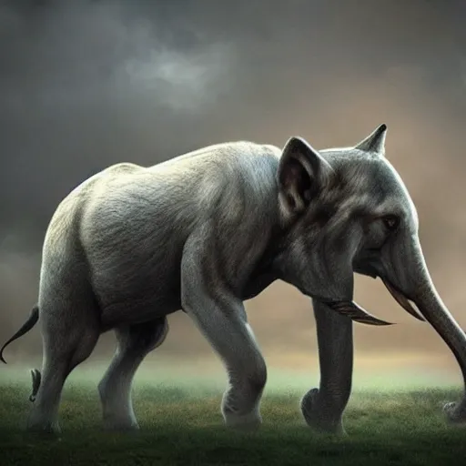 Image similar to a wolf merged with an elephant, photomorph artwork, high quality,!! photorealistic