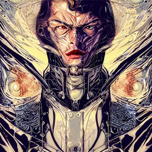 Image similar to portrait of emiel regis, symmetrical, by yoichi hatakenaka, masamune shirow, josan gonzales and dan mumford, ayami kojima, takato yamamoto, barclay shaw, karol bak, yukito kishiro