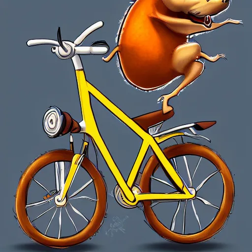 Image similar to digital painting of a cartoonish rat riding a bike made of swiss cheese, greg rutowski, artstation