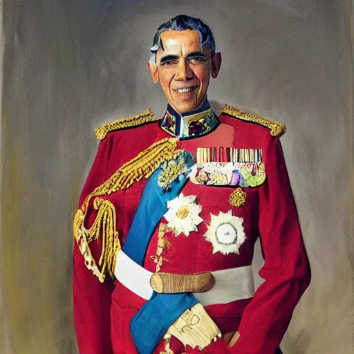 Prompt: portrait of obama painted as a monarch, painting by Cecil Beaton