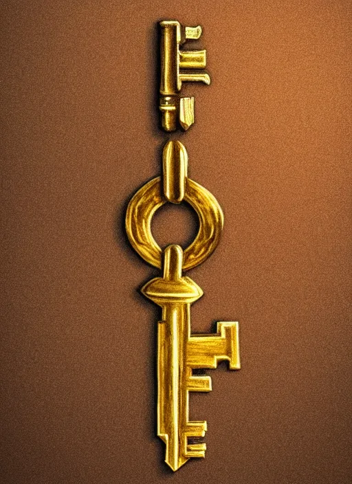 Image similar to small golden key, fantasy illustration, medieval era, blank background, studio lighting, hand - drawn digital art, 4 k, trending on artstation, symmetry