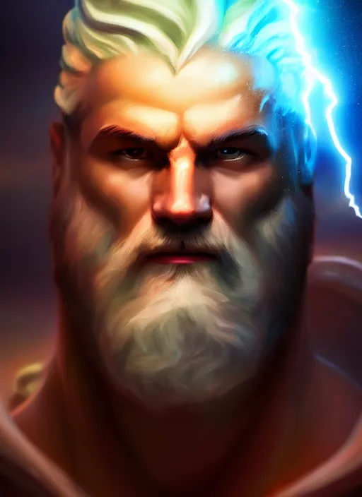 Image similar to the god zeus, lightning, portrait, sharp focus, digital art, concept art, dynamic lighting, subsurface scattering, photoreal, trending on artstation, by emylie boivin 2. 0, rossdraws 1. 0