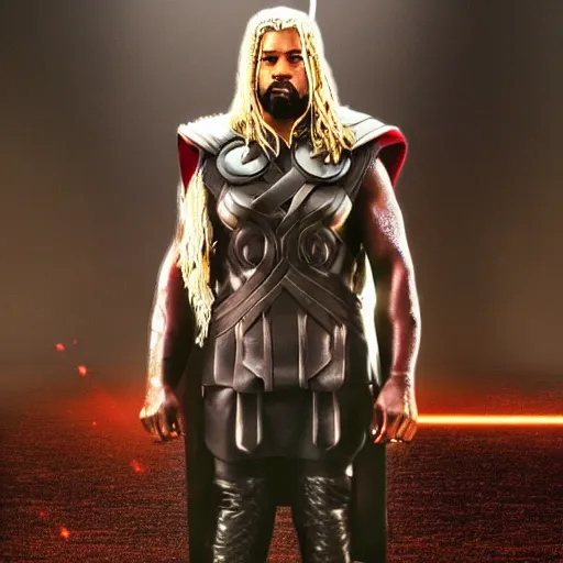 Image similar to kanye west as thor, the god of thunder