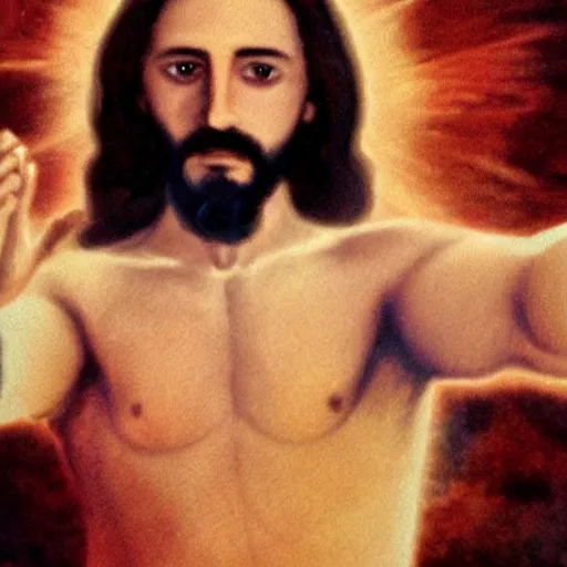 Prompt: jesus taking a selfie in hell