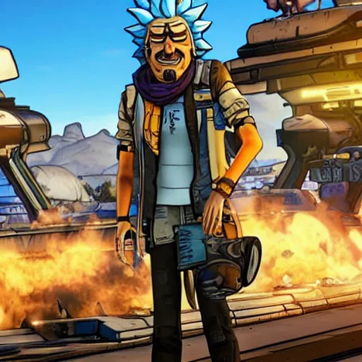 Image similar to Rick Sanchez in borderlands 2 4k detailed super realistic