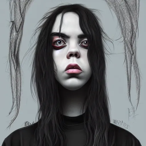 Prompt: emo drawing of billie eilish by - michael karcz , loony toons style, horror themed, detailed, elegant, intricate