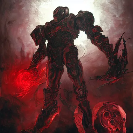 Image similar to doom slayer, painted by tsutomu nihei, painted by stanley lau