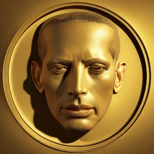 Image similar to hyperrealistic dslr film still of jeff goldblum disguised as gold doubloon, stunning 8 k octane comprehensive 3 d render, inspired by istvan sandorfi & greg rutkowski & unreal engine, perfect symmetry, dim volumetric cinematic lighting, extremely hyper - detailed, incredibly real lifelike attributes & flesh texture, intricate, masterpiece, artstation, stunning