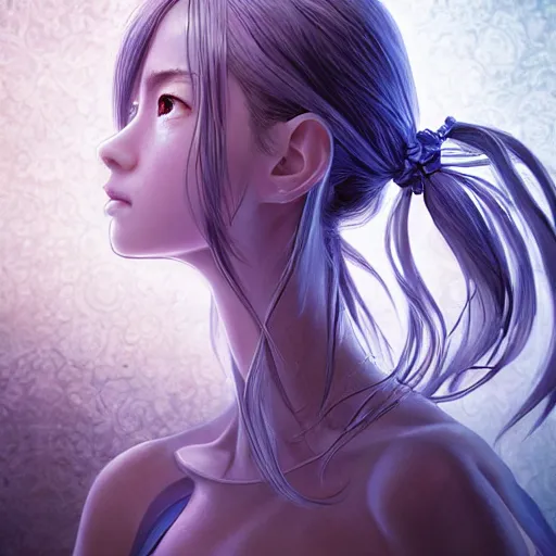 Image similar to the portrait of a blueberry that resembles an absurdly beautiful, graceful, elegant, sophisticated anime japanese girl, an ultrafine hyperdetailed illustration by kim jung gi, irakli nadar, intricate linework, bright colors, octopath traveler, final fantasy, unreal engine 5 highly rendered, global illumination, radiant light, detailed and intricate environment