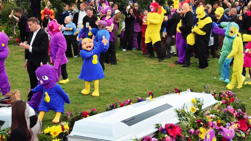 Prompt: teletubbie funeral