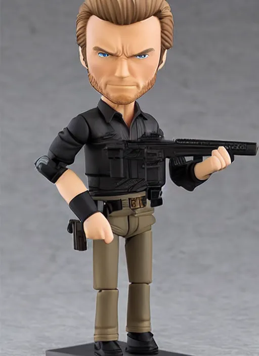 Image similar to clint eastwood, a nendoroid of clint eastwood is dirty harry figurine, realistic face, detailed product photo