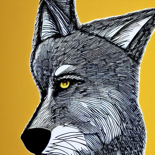 Image similar to lineart of a wolf wearing a yellow raincoat