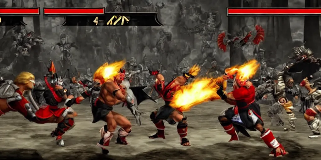 Prompt: Donald trump fighting shao kahn in mortal Kombat video game, in game screenshot