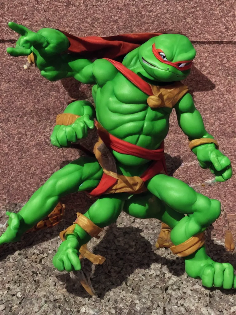 Prompt: giant teenage mutant ninja turtle toy, highly detailed, sharp focus