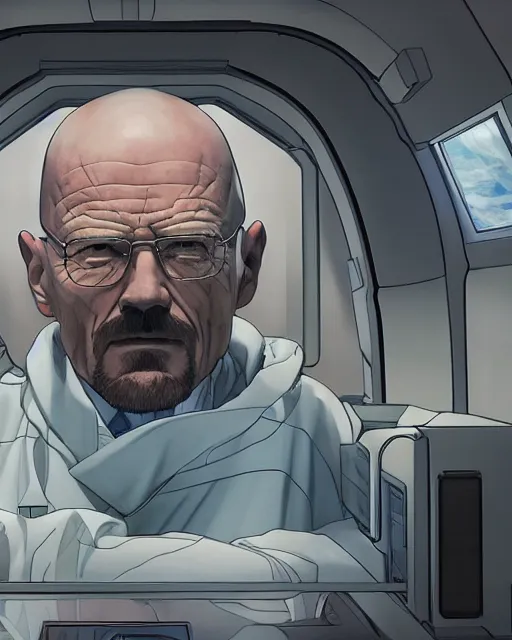 Prompt: walter white inside a spaceship, art by makoto shinkai and alan bean, yukito kishiro