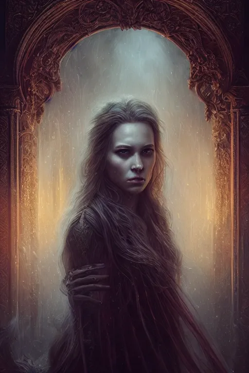 Prompt: Majestic and regal portrait of a female lady, intricate, epic, elegant, menacing, fantasy, highly detailed, digital painting, hard focus, beautiful volumetric lighting, epic light, ultra detailed, Horror, souls, ghosts, smoke by Leesha Hannigan, Ross Tran, Thierry Doizon, Kai Carpenter, Ignacio Fernández Ríos