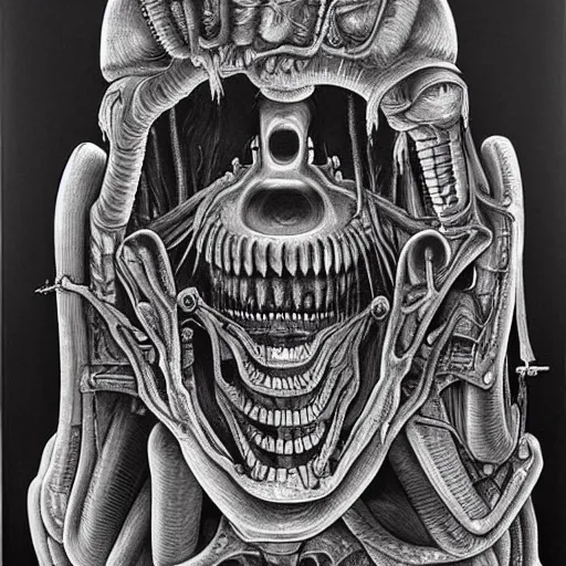 Image similar to detailed art by H.R. Giger for a tank made of human flesh in a body horror style