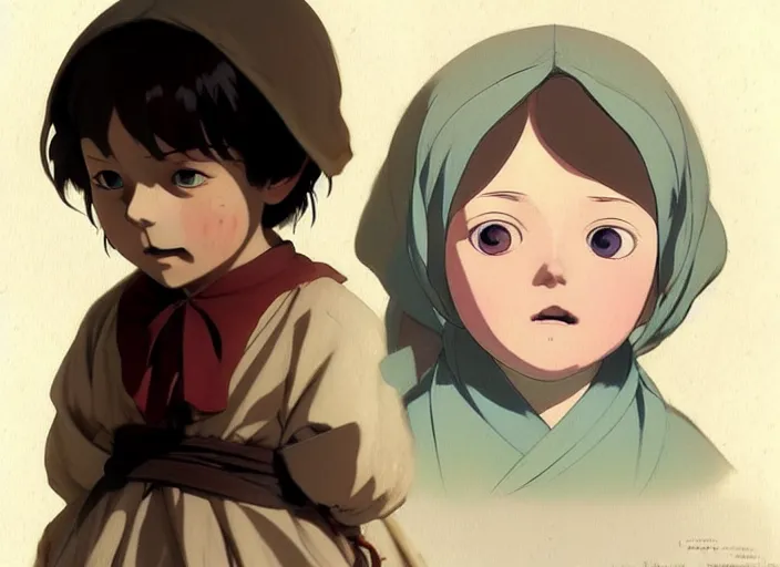 Image similar to 1 8 3 5 florence nightingale as toddler, character face study, faces only, concept art finely detailed perfect art, painted by greg rutkowski makoto shinkai takashi takeuchi studio ghibli, pinterest, cevagraf comics