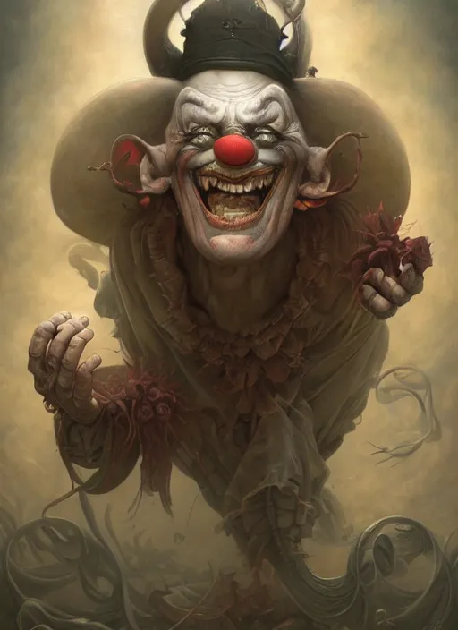 Image similar to too friendly clown, centered, digital painting, smooth, sharp focus, illustration, artgerm, tomasz alen kopera, peter mohrbacher, donato giancola, joseph christian leyendecker, wlop, frank frazetta