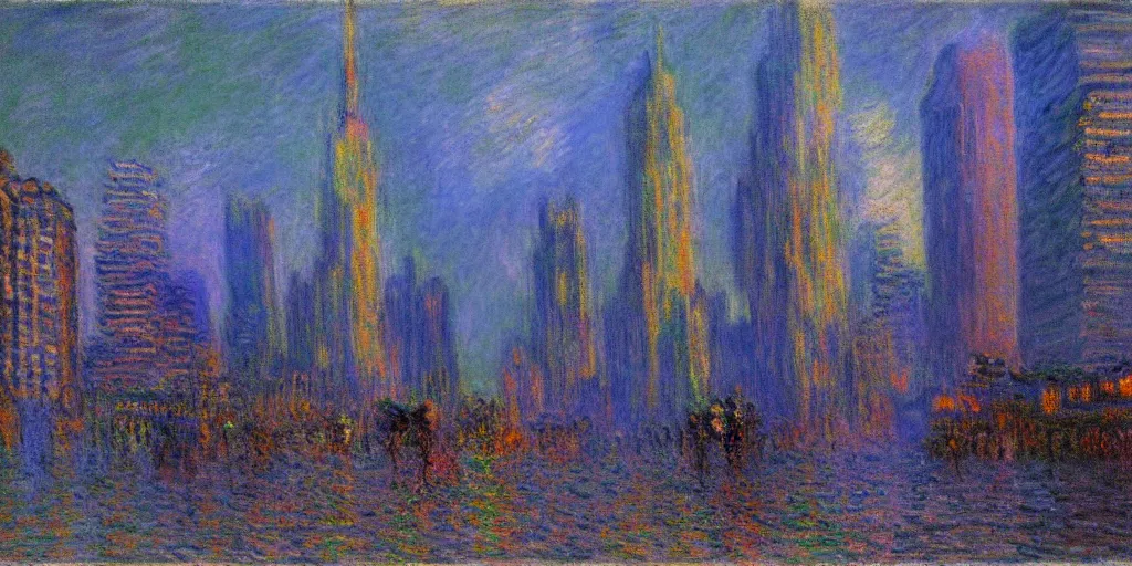 Prompt: unicorn in a futuristic cyberpunk town. By Claude Monet, highly detailed