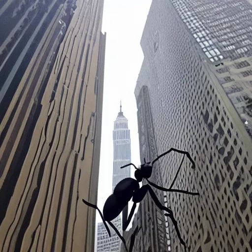 Prompt: a giant ant climbing the empire state