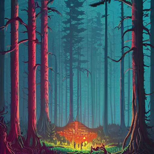 Image similar to A magical forest by Simon Stålenhag and Dan Mumford