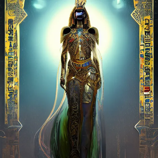 Image similar to HDR portrait photography of The Benevolent Cyborg Queen vertically mirrored above The Evil Cyborg King, ethnic, fantasy, intricate, elegant, highly detailed, African, Egyptian, Aztec, Mayan, digital painting, artstation, HDR photo, smooth, sharp focus, illustration, art by artgerm and greg rutkowski and alphonse mucha