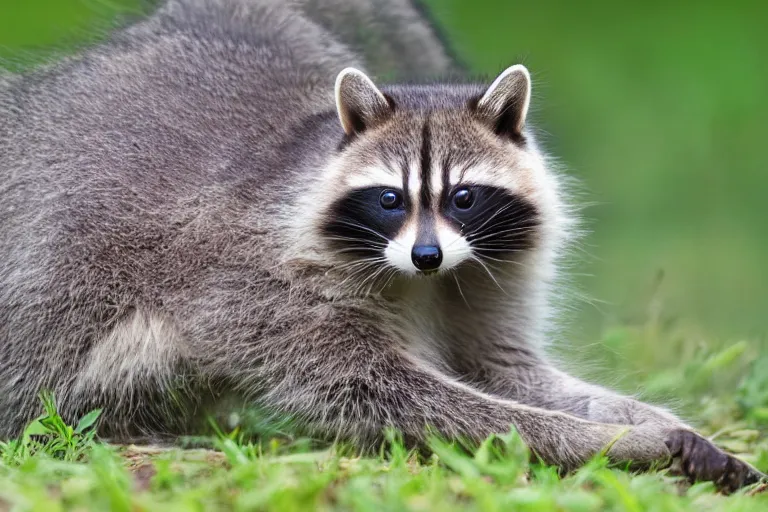 Image similar to a cat!!! racoon hybrid! hyper realistic!! realistic lighting!! wildlife photographer of the year!!! bold natural colors, national geographic, hd, wide angle, 8 k