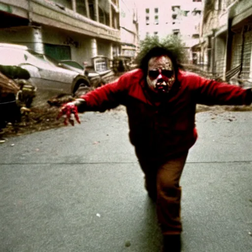 Image similar to zombie danny devito in fight club, anamorphic lens, cinestill colour