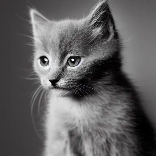 Prompt: a portrait photo of a cute solid gray kitten wearing a tuxedo by edward weston, auto graflex, 2 1 0 mm ƒ / 6 4 zeiss tessar, agfa isopan iso 2 5, pepper no. 3 5, 1 9 3 0, high quality photo, highly detailed, studio lighting, fine - art photography, tack sharp