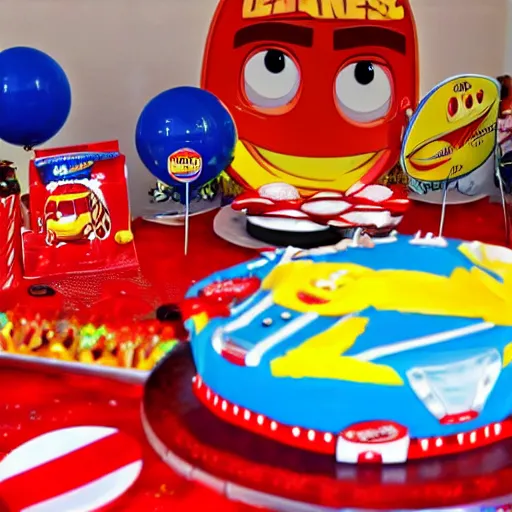 Prompt: Lightning Mcqueen having a birthday party in space