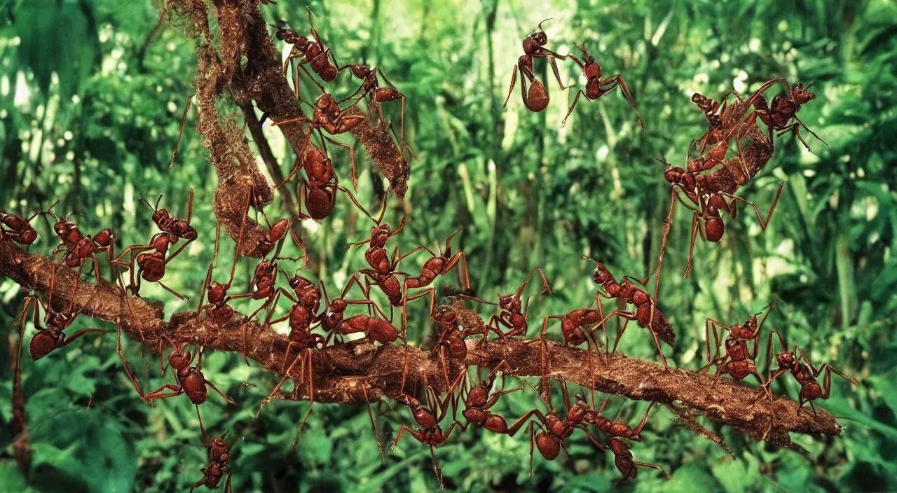 Prompt: an incredible intricate surrealist monster of the mix of human and ants in the jungle, by the best photographer of national geographic, scientific photo, hight quality, realistic light, kodachrome 6 4, hiperdetailed