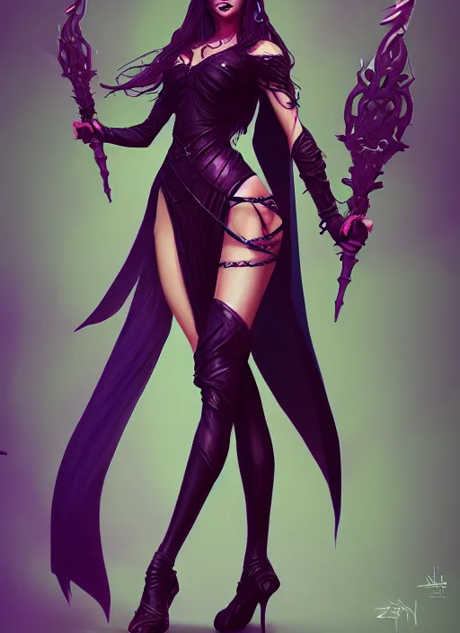 Image similar to dark sorceress with high heels, highly detailed, zeronis style, artstation, soft light, sharp focus, illustration, character design, concept art